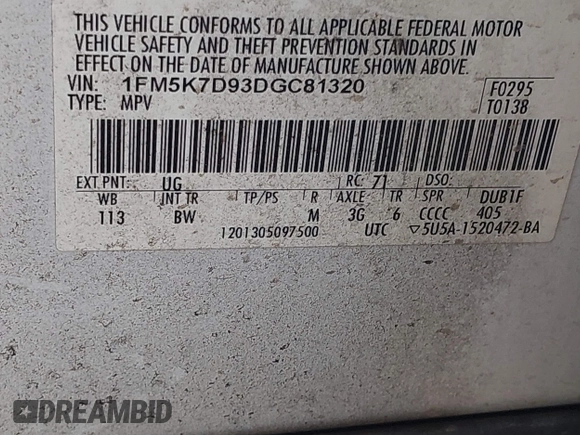 2013 Ford Explorer XLT with VIN 1FM5K7D93DGC81320, listed as a IAAI auction lot 42160748 with 196,740 mi miles and . Bid and sale history available at carsss.com. Image 9.