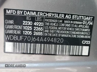 2004 Mercedes-Benz E-Class 5.0L with VIN WDBUF70J64A494820, listed as a Copart auction lot 88041835 with 0 mi miles and Non Repairable. Bid and sale history available at carsss.com. Image 13.