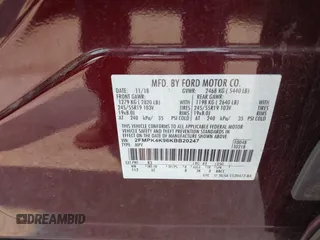 2019 Ford Edge Titanium with VIN 2FMPK4K96KBB20247, listed as a IAAI auction lot 42450212 with 121,756 mi miles and . Bid and sale history available at DreamBid. Image 9.