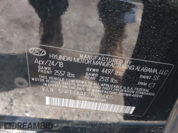 2018 Hyundai Sonata SEL with VIN 5NPE34AF2JH706415, listed as a IAAI auction lot 42007535 with 78,573 mi miles and . Bid and sale history available at DreamBid. Image 9.