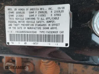 2009 Acura TL Tech with VIN 19UUA86509A003246, listed as a IAAI auction lot 37580325 with 1 mi miles. Bid and sale history available at carsss.com. Image 9.