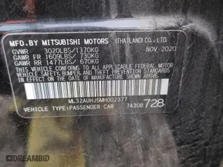 2021 Mitsubishi Mirage ES with VIN ML32AUHJ5MH002377, listed as a Copart auction lot 50264875 with 40,763 mi miles and Salvage Title. Bid and sale history available at carsss.com. Image 12.