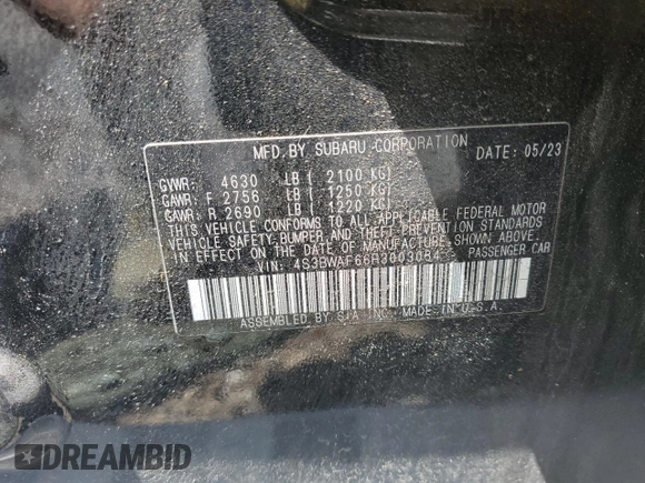 2024 Subaru Legacy Premium with VIN 4S3BWAF66R3003084, listed as a Copart auction lot 57143975 with 52,406 mi miles and Salvage title. Bid and sale history available at DreamBid. Image 12.
