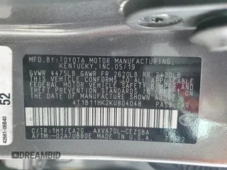 2019 Toyota Camry LE with VIN 4T1B11HK2KU804048, listed as a Copart auction lot 49124945 with 57,710 mi miles and Salvage Title. Bid and sale history available at carsss.com. Image 12.