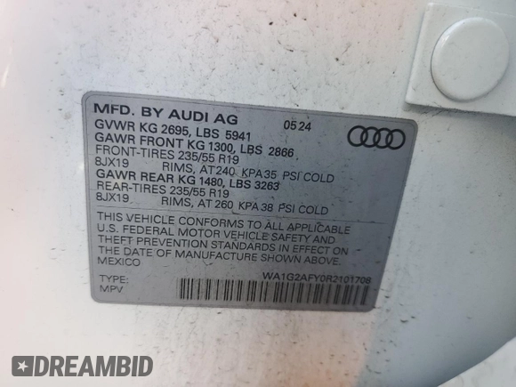 2024 Audi Q5 S line Premium with VIN WA1G2AFY0R2101708, listed as a Copart auction lot 44791195 with 7,088 mi miles and Salvage title. Bid and sale history available at DreamBid. Image 12.