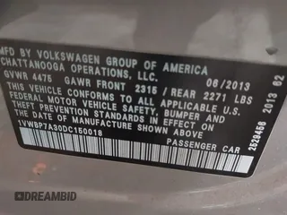 2013 Volkswagen Passat SE w/Sunroof & Nav with VIN 1VWBP7A30DC150018, listed as a IAAI auction lot 41580416 with 75,231 mi miles. Bid and sale history available at carsss.com. Image 9.