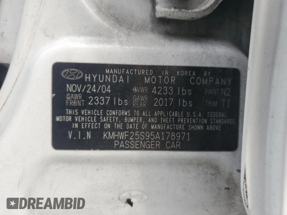 2005 Hyundai Sonata GL with VIN KMHWF25S95A178971, listed as a Copart auction lot 42819435 with 156,530 mi miles and Salvage Title. Bid and sale history available at carsss.com. Image 14.
