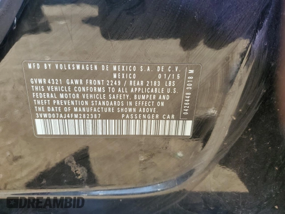 2015 Volkswagen Jetta SE z VIN 3VWD07AJ4FM282387, wystawiony jako Copart lot #48435015 z przebiegiem 177 857 mil mil oraz Szkoda całkowita • Salvage title. Historia ofert i sprzedaży dostępna na DreamBid. Obrazek 15.