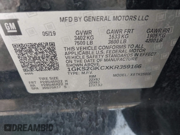 2019 GMC Yukon XL SLT with VIN 1GKS2GKCXKR359166, listed as a IAAI auction lot 40546837 with Not provided miles and . Bid and sale history available at DreamBid. Image 9.