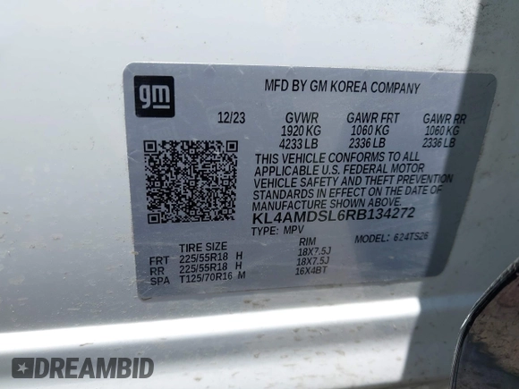 2024 Buick Encore GX Sport Touring with VIN KL4AMDSL6RB134272, listed as a IAAI auction lot 42235088 with 24,769 mi miles and . Bid and sale history available at DreamBid. Image 9.