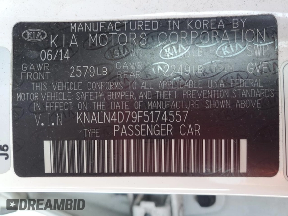 2015 Kia Cadenza Premium with VIN KNALN4D79F5174557, listed as a Copart auction lot 85873364 with 212,746 mi miles and Clean Title. Bid and sale history available at carsss.com. Image 12.