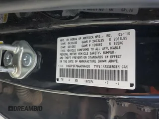 2010 Honda Accord EX with VIN 1HGCP2F79AA094420, listed as a Copart auction lot 57341265 with 221,005 mi miles and Salvage title. Bid and sale history available at DreamBid. Image 12.