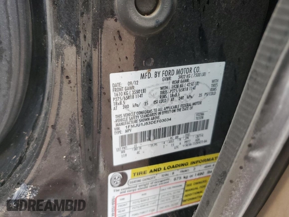 2013 Ford Expedition XLT z VIN 1FMJU1J53DEF03034, wystawiony jako Copart lot #51497475 z przebiegiem 167 738 mil mil oraz Szkoda całkowita • Salvage title. Historia ofert i sprzedaży dostępna na DreamBid. Obrazek 15.