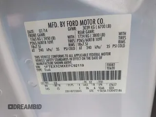 2014 Ford F-150 XL with VIN 1FTEX1CMXEFC92119, listed as a IAAI auction lot 41605366 with 231,453 mi miles and . Bid and sale history available at DreamBid. Image 9.