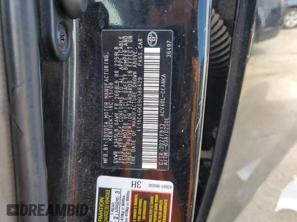 2009 Toyota Camry with VIN 4T1BE46K09U386429, listed as a Copart auction lot 55145685 with 235,955 mi miles and Clean Title. Bid and sale history available at carsss.com. Image 12.