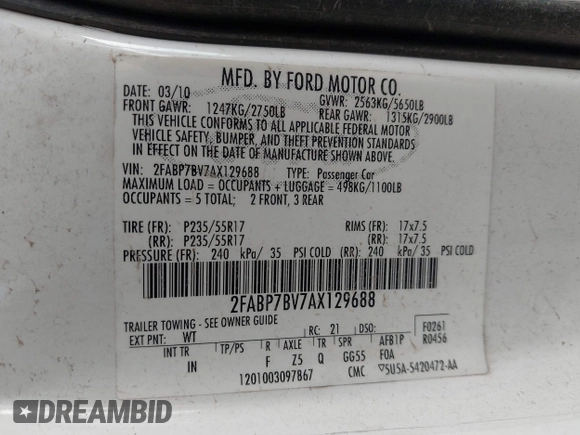 2010 Ford Police Interceptor с VIN 2FABP7BV7AX129688, выставлен на аукционе IAAI как лот 41508822 с пробегом 161 237 миль миль и . История ставок и продаж доступна на DreamBid. Изображение 9.