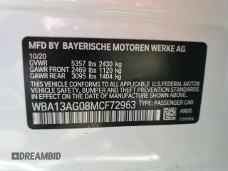 2021 BMW 5 Series 530e with VIN WBA13AG08MCF72963, listed as a Copart auction lot 77743654 with Not Provided miles and Non Repairable. Bid and sale history available at carsss.com. Image 12.