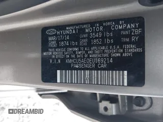 2014 Hyundai Accent SE with VIN KMHCU5AE0EU169214, listed as a IAAI auction lot 41925749 with 119,544 mi miles. Bid and sale history available at carsss.com. Image 9.