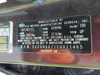 2012 Kia Optima EX z VIN 5XXGN4A71CG011465, wystawiony jako IAAI lot #42478460 z przebiegiem 197 230 mil mil oraz . Historia ofert i sprzedaży dostępna na DreamBid. Obrazek 9.