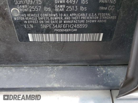 2015 Hyundai Sonata Limited with VIN 5NPE34AF6FH248899, listed as a Copart auction lot 44242305 with Not Provided miles and Non Repairable. Bid and sale history available at carsss.com. Image 12.