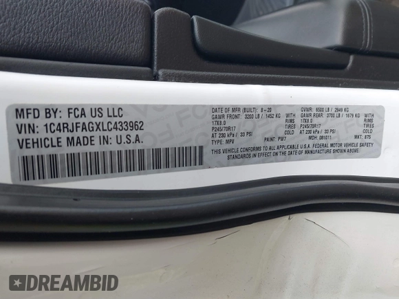 2020 Jeep Grand Cherokee Altitude z VIN 1C4RJFAGXLC433962, wystawiony jako IAAI lot #40721842 z przebiegiem 73 528 mil mil oraz . Historia ofert i sprzedaży dostępna na DreamBid. Obrazek 9.