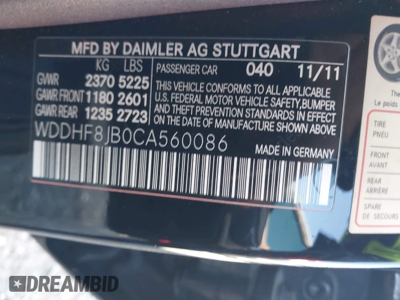2012 Mercedes-Benz E 350 Luxury with VIN WDDHF8JB0CA560086, listed as a IAAI auction lot 41810824 with 151,442 mi miles and . Bid and sale history available at carsss.com. Image 9.