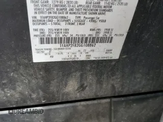 2016 Ford Taurus Limited with VIN 1FAHP2F82GG108862, listed as a Copart auction lot 57161495 with Not provided miles and Salvage title. Bid and sale history available at DreamBid. Image 12.
