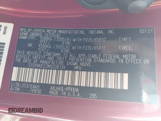 2021 Toyota Sienna XLE z VIN 5TDYRKEC2MS028134, wystawiony jako IAAI lot #42152640 z przebiegiem 107 427 mil mil oraz . Historia ofert i sprzedaży dostępna na DreamBid. Obrazek 9.