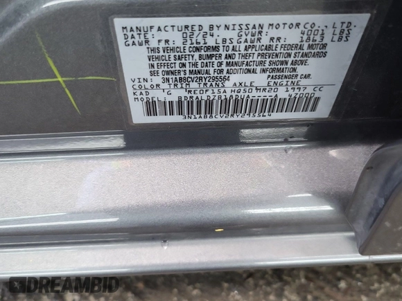 2024 Nissan Sentra SV z VIN 3N1AB8CV2RY295564, wystawiony jako IAAI lot #42796380 z przebiegiem 30 664 mil mil oraz . Historia ofert i sprzedaży dostępna na DreamBid. Obrazek 24.