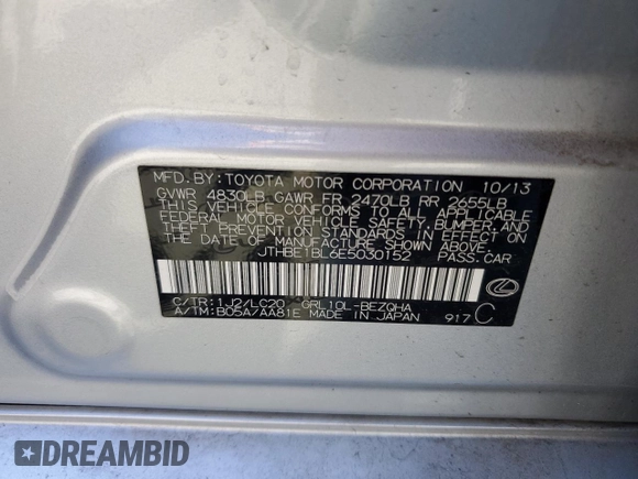 2014 Lexus GS 350 with VIN JTHBE1BL6E5030152, listed as a Copart auction lot 58240615 with 186,923 mi miles and Salvage title. Bid and sale history available at DreamBid. Image 12.