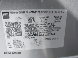 2025 Chevrolet Equinox FWD LT with VIN 3GNAXHEGXSL252744, listed as a IAAI auction lot 41954865 with 2,715 mi miles and . Bid and sale history available at DreamBid. Image 9.