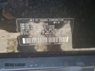 2024 Subaru WRX with VIN JF1VBAB67R9804351, listed as a Copart auction lot 49258745 with 7,007 mi miles and Salvage title. Bid and sale history available at DreamBid. Image 12.