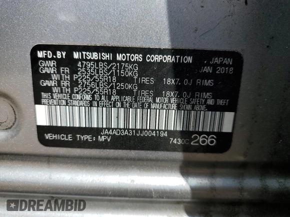 2018 Mitsubishi Outlander SE с VIN JA4AD3A31JJ004194, выставлен на аукционе Copart как лот 54364925 с пробегом Не указан миль и Списание • Salvage title. История ставок и продаж доступна на DreamBid. Изображение 14.