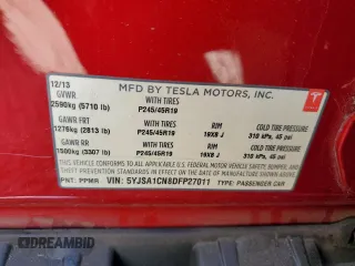 2013 Tesla Model S with VIN 5YJSA1CN8DFP27011, listed as a Copart auction lot 46340435 with Not Provided miles and Salvage Title. Bid and sale history available at DreamBid. Image 13.