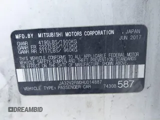2017 Mitsubishi Lancer ES with VIN JA32V2FW0HU014887, listed as a IAAI auction lot 41056278 with 108,385 mi miles. Bid and sale history available at carsss.com. Image 9.