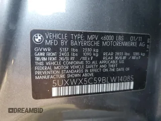 2011 BMW X3 28i with VIN 5UXWX5C59BLW14085, listed as a Copart auction lot 56405335 with 219,872 mi miles and Clean Title. Bid and sale history available at DreamBid. Image 13.