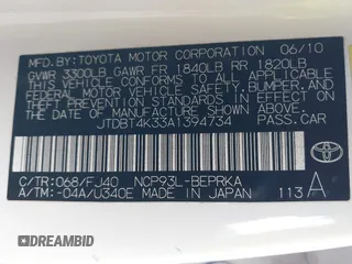 2010 Toyota Yaris with VIN JTDBT4K33A1394734, listed as a IAAI auction lot 40704798 with 156,032 mi miles. Bid and sale history available at carsss.com. Image 9.
