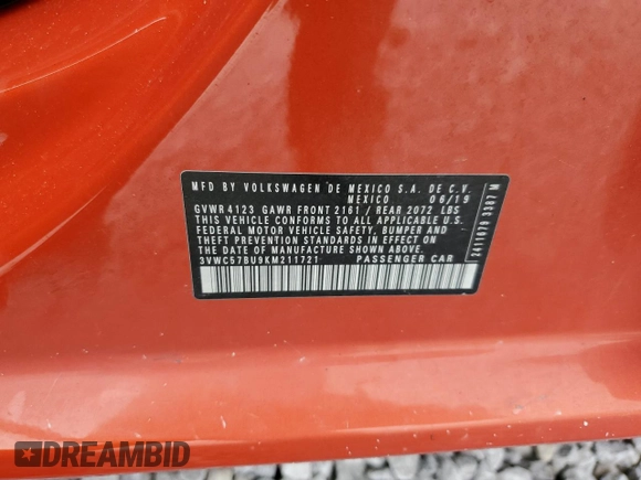 2019 Volkswagen Jetta S with VIN 3VWC57BU9KM211721, listed as a Copart auction lot 62806595 with 36,618 mi miles and Salvage title. Bid and sale history available at DreamBid. Image 12.