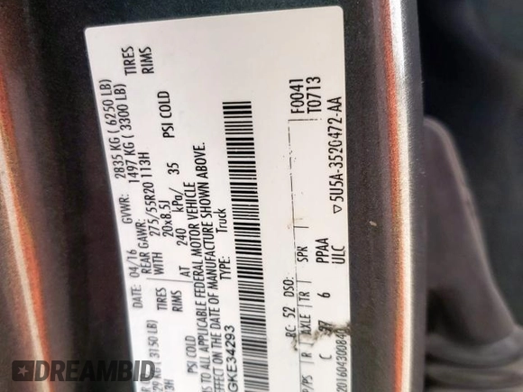 2016 Ford F-150 XL with VIN 1FTEW1CP4GKE34293, listed as a Copart auction lot 58956345 with 209,574 mi miles and Clean title. Bid and sale history available at DreamBid. Image 12.