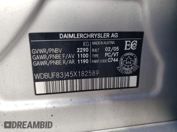 2005 Mercedes-Benz E 500 z VIN WDBUF83J45X182589, wystawiony jako Copart lot #78574024 z przebiegiem 74 054 mil mil oraz Szkoda całkowita • Salvage title. Historia ofert i sprzedaży dostępna na DreamBid. Obrazek 13.