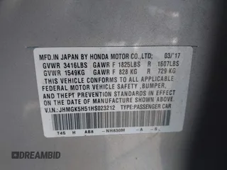 2017 Honda Fit LX with VIN JHMGK5H51HS023212, listed as a IAAI auction lot 42153107 with 106,778 mi miles. Bid and sale history available at carsss.com. Image 9.