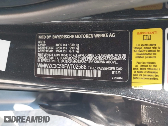 2015 MINI Countryman S with VIN WMWZC3C5XFWT02566, listed as a IAAI auction lot 42408045 with 114,822 mi miles and . Bid and sale history available at DreamBid. Image 9.