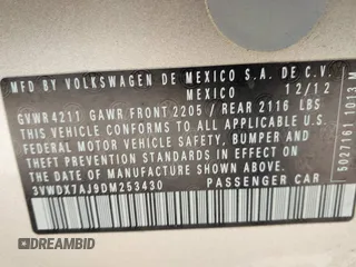 2013 Volkswagen Jetta SE with VIN 3VWDX7AJ9DM253430, listed as a IAAI auction lot 41997354 with 97,493 mi miles and . Bid and sale history available at DreamBid. Image 9.