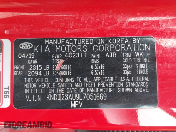 2020 Kia Soul S with VIN KNDJ23AU9L7051669, listed as a IAAI auction lot 42036559 with 87,044 mi miles and . Bid and sale history available at DreamBid. Image 9.