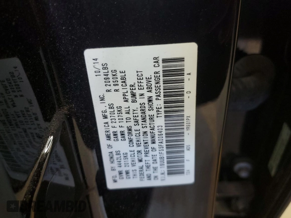 2015 Acura TLX Technology with VIN 19UUB1F55FA006403, listed as a Copart auction lot 61281425 with 97,515 mi miles and Salvage title. Bid and sale history available at DreamBid. Image 12.