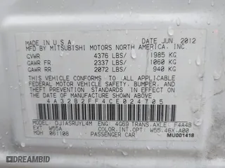 2012 Mitsubishi Galant FE with VIN 4A32B2FF4CE024705, listed as a IAAI auction lot 41960533 with 181,888 mi miles. Bid and sale history available at carsss.com. Image 9.