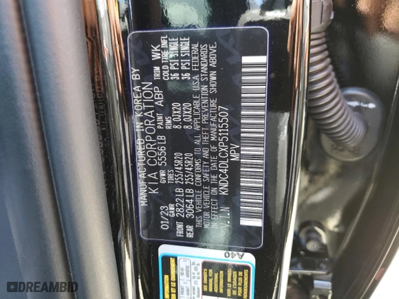 2023 Kia EV6 GT-Line with VIN KNDC4DLCXP5115507, listed as a Copart auction lot 59076024 with 5,863 mi miles and Salvage Title. Bid and sale history available at carsss.com. Image 12.