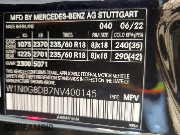2022 Mercedes-Benz GLC 300 с VIN W1N0G8DB7NV400145, выставлен на аукционе Copart как лот 60136525 с пробегом 24 337 миль миль и Списание • Salvage title. История ставок и продаж доступна на DreamBid. Изображение 12.