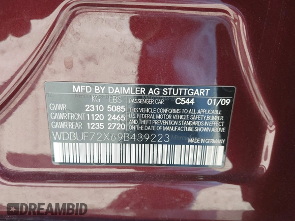 2009 Mercedes-Benz E 550 with VIN WDBUF72X69B439223, listed as a IAAI auction lot 41048321 with Not Provided miles and . Bid and sale history available at DreamBid. Image 9.