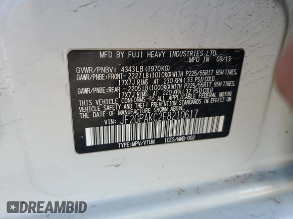 2014 Subaru Crosstrek Limited z VIN JF2GPAKC2E8210617, wystawiony jako Copart lot #52643705 z przebiegiem 126 195 mil mil oraz Szkoda całkowita • Salvage title. Historia ofert i sprzedaży dostępna na DreamBid. Obrazek 14.